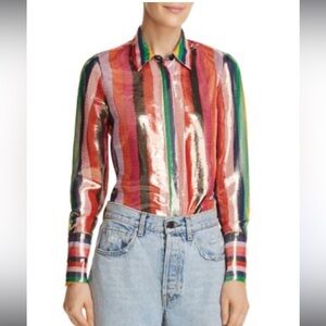 Alice + Olivia: Rainbow Willa Metallic Striped Shirt